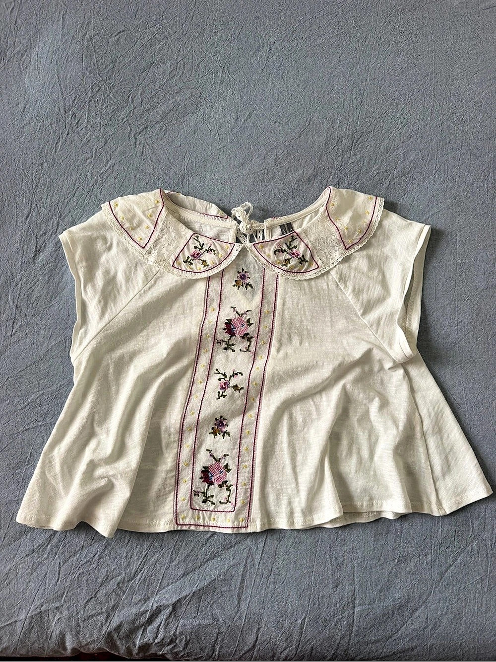 Anthropologie Embellished Collared Top Floral Blouse